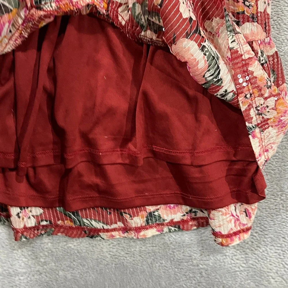 LC Lauren Conrad Womens Small Floral Sequin Belted Wrap‎ Mini Dress Fairy Boho - Picture 5 of 9